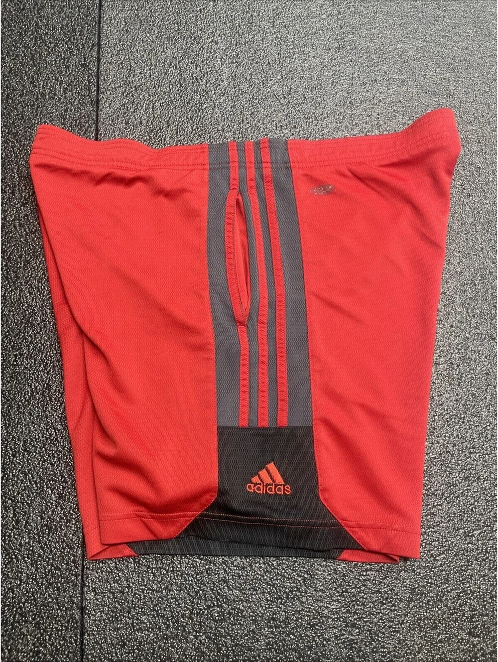 VTG Adidas Shorts Mens XL Red Gray Y2K Dazzle Shiny Basketball 3 Stipes Logo